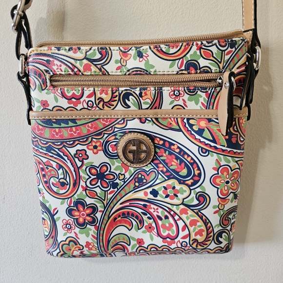 Giani Bernini Saffiano Multi-Color Paisley Print Crossbody Messenger Bag Purse - Picture 8 of 15
